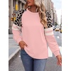 image:imageWIHOLL Sweatshirts for Women Crewneck Long Sleeve Loose Fit Tops Color Block Fashion 2026Pink Leopard