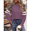 image:imageWIHOLL Sweatshirts for Women Crewneck Long Sleeve Loose Fit Tops Color Block Fashion 2026Purple Leopard