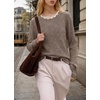 image:imageWIHOLL Womens Long Sleeve Shirts Lightweight Tunic Fall Top Sweaters 2026  Cute Scallop Neck Sweater Dressy Casual Soft01khaki