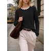 image:imageWIHOLL Womens Long Sleeve Shirts Lightweight Tunic Fall Top Sweaters 2026  Cute Scallop Neck Sweater Dressy Casual Soft02black