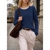 image:imageWIHOLL Womens Long Sleeve Shirts Lightweight Tunic Fall Top Sweaters 2026  Cute Scallop Neck Sweater Dressy Casual Soft02blue