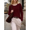 image:imageWIHOLL Womens Long Sleeve Shirts Lightweight Tunic Fall Top Sweaters 2026  Cute Scallop Neck Sweater Dressy Casual Soft03red