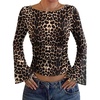 image:imageWIHOLL Bell Sleeve Tops for Women Boat Neck Ruched Ribbed Long Sleeve Fall Shirts for Women 2026Cheetah Leopard Pattern