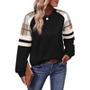image:imageWIHOLL Sweatshirts for Women Crewneck Long Sleeve Loose Fit Tops Color Block Fashion 2026Black Grid