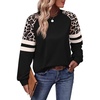 image:imageWIHOLL Sweatshirts for Women Crewneck Long Sleeve Loose Fit Tops Color Block Fashion 2026Black Leopard