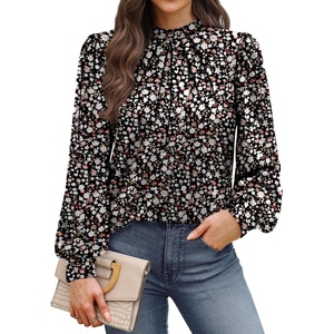image:imageWIHOLL Long Sleeve Shirts for Women Mock Neck Tops Pleated Front Blouses Dressy Casual Spring Fall Clothes 2026 Fashion01  Floral Print