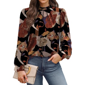 image:imageWIHOLL Long Sleeve Shirts for Women Mock Neck Tops Pleated Front Blouses Dressy Casual Spring Fall Clothes 2026 Fashion01  Floral Printb