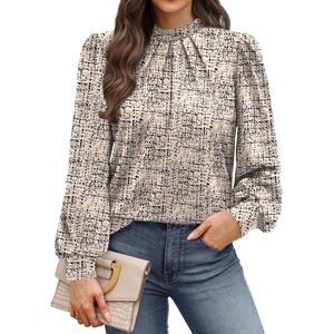 image:imageWIHOLL Long Sleeve Shirts for Women Mock Neck Tops Pleated Front Blouses Dressy Casual Spring Fall Clothes 2026 Fashion03  Beige Black