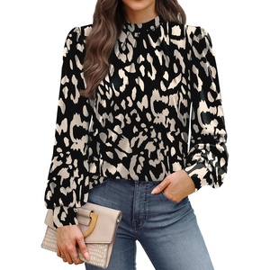image:imageWIHOLL Long Sleeve Shirts for Women Mock Neck Tops Pleated Front Blouses Dressy Casual Spring Fall Clothes 2026 Fashion03  Black Beige Leopard