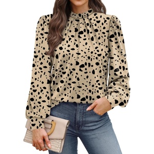 image:imageWIHOLL Long Sleeve Shirts for Women Mock Neck Tops Pleated Front Blouses Dressy Casual Spring Fall Clothes 2026 Fashion03  Taupe Black Dots