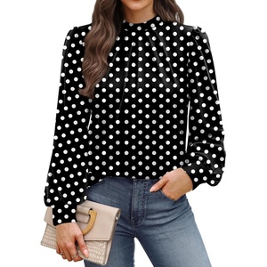 image:imageWIHOLL Long Sleeve Shirts for Women Mock Neck Tops Pleated Front Blouses Dressy Casual Spring Fall Clothes 2026 Fashion04  Black Polka Dot