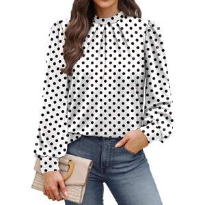 image:imageWIHOLL Long Sleeve Shirts for Women Mock Neck Tops Pleated Front Blouses Dressy Casual Spring Fall Clothes 2026 Fashion04  White Polka Dot