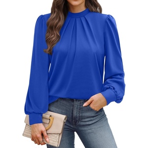 image:imageWIHOLL Long Sleeve Shirts for Women Mock Neck Tops Pleated Front Blouses Dressy Casual Spring Fall Clothes 2026 Fashion12  Blue