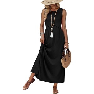 image:imageWIHOLL Summer Dresses Babydoll Maxi Dress Empire Waist Beach Vacation Sundresses 2026 with PocketsBlack