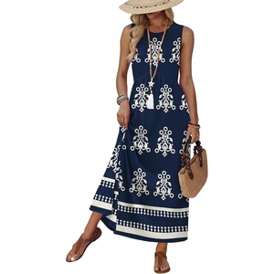 image:imageWIHOLL Summer Dresses Babydoll Maxi Dress Empire Waist Beach Vacation Sundresses 2026 with PocketsBoho Navy