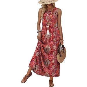 image:imageWIHOLL Summer Dresses Babydoll Maxi Dress Empire Waist Beach Vacation Sundresses 2026 with PocketsRed Boho Paisley Print