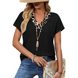 image:imageWIHOLL Summer Tops for Women 2026 Dressy Casual Short Sleeve Shirts Business Casual T Shirts Beach Vacation ClothesBlack Leopard