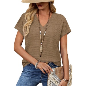image:imageWIHOLL Summer Tops for Women 2026 Dressy Casual Short Sleeve Shirts Business Casual T Shirts Beach Vacation ClothesBrown