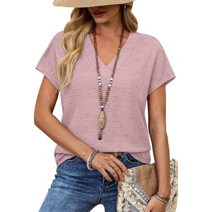 image:imageWIHOLL Summer Tops for Women 2026 Dressy Casual Short Sleeve Shirts Business Casual T Shirts Beach Vacation ClothesPink