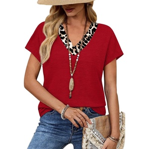 image:imageWIHOLL Summer Tops for Women 2026 Dressy Casual Short Sleeve Shirts Business Casual T Shirts Beach Vacation ClothesRed Leopard