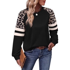 image:imageWIHOLL Sweatshirts for Women Crewneck Long Sleeve Loose Fit Tops Color Block Fashion 2026Black Leopard