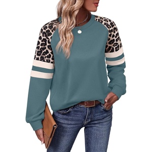 image:imageWIHOLL Sweatshirts for Women Crewneck Long Sleeve Loose Fit Tops Color Block Fashion 2026Cadetblue Leopard