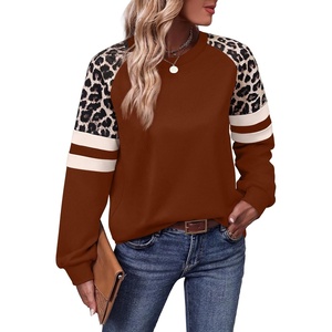 image:imageWIHOLL Sweatshirts for Women Crewneck Long Sleeve Loose Fit Tops Color Block Fashion 2026Caramel Leopard