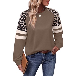 image:imageWIHOLL Sweatshirts for Women Crewneck Long Sleeve Loose Fit Tops Color Block Fashion 2026Coffee Leopard