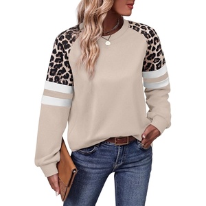 image:imageWIHOLL Sweatshirts for Women Crewneck Long Sleeve Loose Fit Tops Color Block Fashion 2026Khaki Leopard