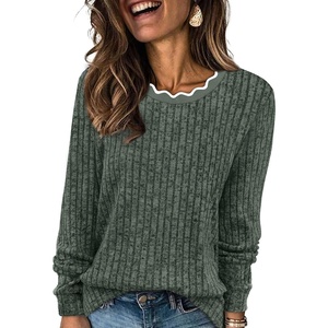image:imageWIHOLL Womens Long Sleeve Shirts Lightweight Tunic Fall Top Sweaters 2026  Cute Scallop Neck Sweater Dressy Casual Soft02green