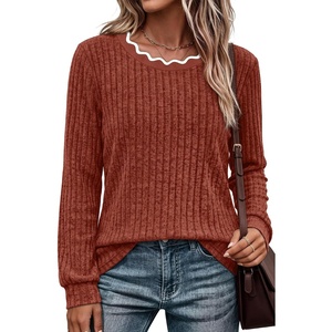 image:imageWIHOLL Womens Long Sleeve Shirts Lightweight Tunic Fall Top Sweaters 2026  Cute Scallop Neck Sweater Dressy Casual Soft03caramel