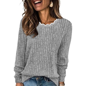 image:imageWIHOLL Womens Long Sleeve Shirts Lightweight Tunic Fall Top Sweaters 2026  Cute Scallop Neck Sweater Dressy Casual Soft04grey