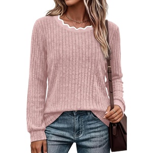 image:imageWIHOLL Womens Long Sleeve Shirts Lightweight Tunic Fall Top Sweaters 2026  Cute Scallop Neck Sweater Dressy Casual Soft05pink
