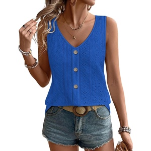 image:imageWIHOLL Womens Tank Tops Loose Casual Summer Tops Eyelet V Neck Basic Sleeveless Shirts Trendy 2026Blue