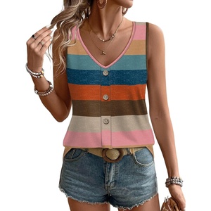 image:imageWIHOLL Womens Tank Tops Loose Casual Summer Tops Eyelet V Neck Basic Sleeveless Shirts Trendy 2026Colorful Stripe