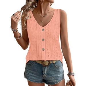 image:imageWIHOLL Womens Tank Tops Loose Casual Summer Tops Eyelet V Neck Basic Sleeveless Shirts Trendy 2026Coral
