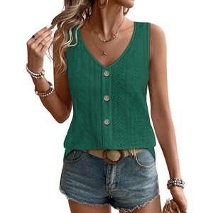 image:imageWIHOLL Womens Tank Tops Loose Casual Summer Tops Eyelet V Neck Basic Sleeveless Shirts Trendy 2026Dark Green