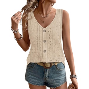 image:imageWIHOLL Womens Tank Tops Loose Casual Summer Tops Eyelet V Neck Basic Sleeveless Shirts Trendy 2026Khaki
