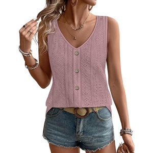 image:imageWIHOLL Womens Tank Tops Loose Casual Summer Tops Eyelet V Neck Basic Sleeveless Shirts Trendy 2026Pink