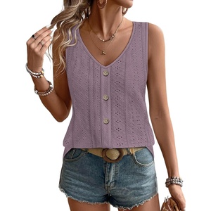 image:imageWIHOLL Womens Tank Tops Loose Casual Summer Tops Eyelet V Neck Basic Sleeveless Shirts Trendy 2026Purple