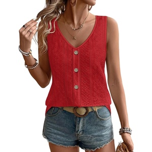 image:imageWIHOLL Womens Tank Tops Loose Casual Summer Tops Eyelet V Neck Basic Sleeveless Shirts Trendy 2026Red