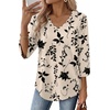 image:imageWIHOLL 34 Length Sleeve Womens Tops Dressy Casual Blouses V Neck Shirts Summer Clothes Early Fall Fashion OutfitsApricot Maple Leaves