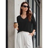 image:imageWIHOLL 34 Length Sleeve Womens Tops Dressy Casual Blouses V Neck Shirts Summer Clothes Early Fall Fashion OutfitsBlack