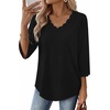 image:imageWIHOLL 34 Length Sleeve Womens Tops Dressy Casual Blouses V Neck Shirts Summer Clothes Early Fall Fashion OutfitsBlack