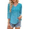 image:imageWIHOLL 34 Length Sleeve Womens Tops Dressy Casual Blouses V Neck Shirts Summer Clothes Early Fall Fashion OutfitsBlue Leaf Print