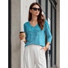 image:imageWIHOLL 34 Length Sleeve Womens Tops Dressy Casual Blouses V Neck Shirts Summer Clothes Early Fall Fashion OutfitsBlue Leaf Print