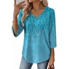 image:imageWIHOLL 34 Length Sleeve Womens Tops Dressy Casual Blouses V Neck Shirts Summer Clothes Early Fall Fashion OutfitsBlue Leaf Print