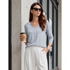 image:imageWIHOLL 34 Length Sleeve Womens Tops Dressy Casual Blouses V Neck Shirts Summer Clothes Early Fall Fashion OutfitsBlue Stripes
