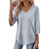 image:imageWIHOLL 34 Length Sleeve Womens Tops Dressy Casual Blouses V Neck Shirts Summer Clothes Early Fall Fashion OutfitsBlue Stripes