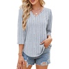 image:imageWIHOLL 34 Length Sleeve Womens Tops Dressy Casual Blouses V Neck Shirts Summer Clothes Early Fall Fashion OutfitsBlue Stripes